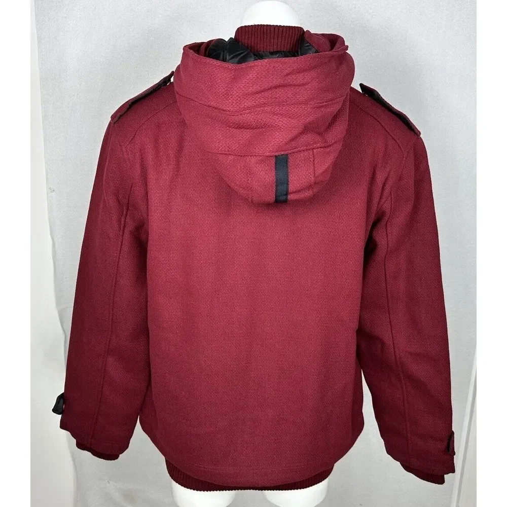 PJ MARK Mens 2XL Insulated‎ Full Zip Snap Hooded Jacket Maroon Vintage Y2K NEW